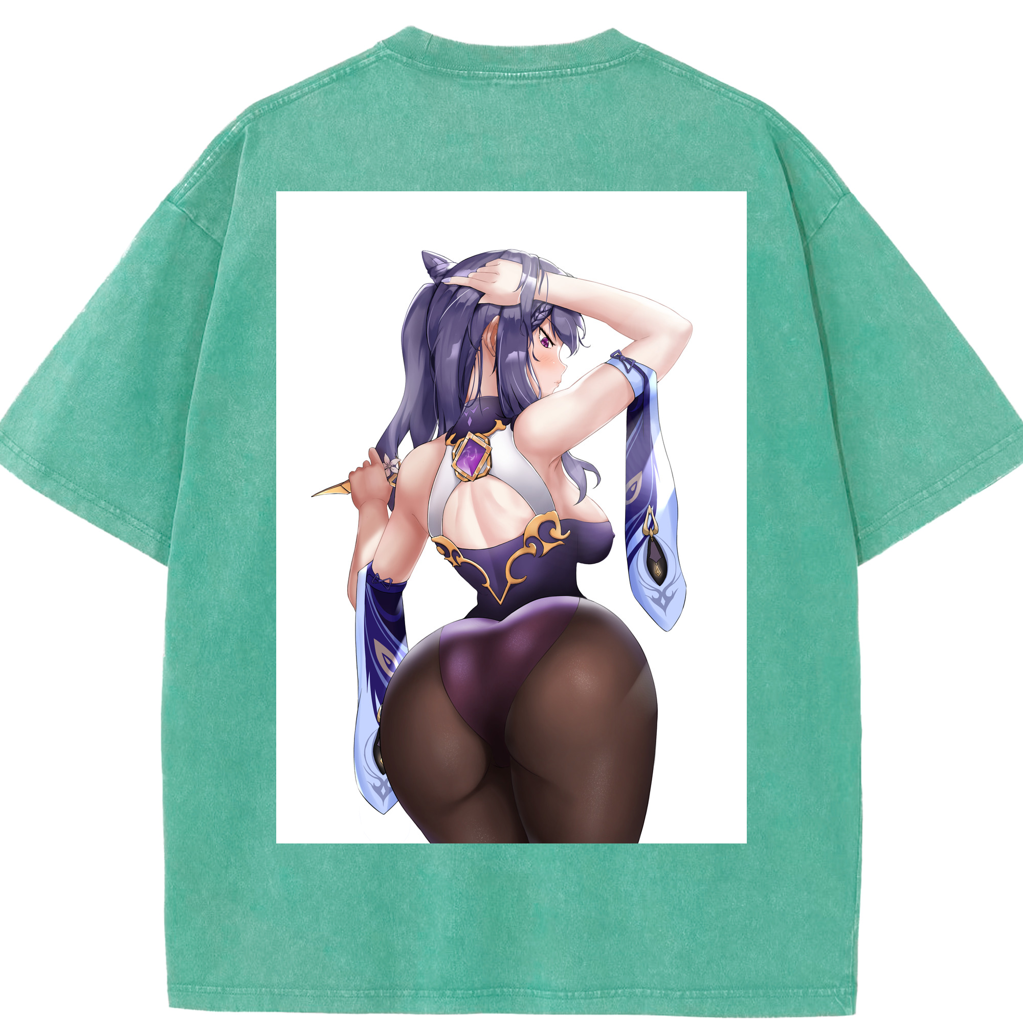 げんし神 刻晴 こくせい genshin Kokusei 綿100% ヴィンテージ風 半袖Tシャツ（背面プリント）